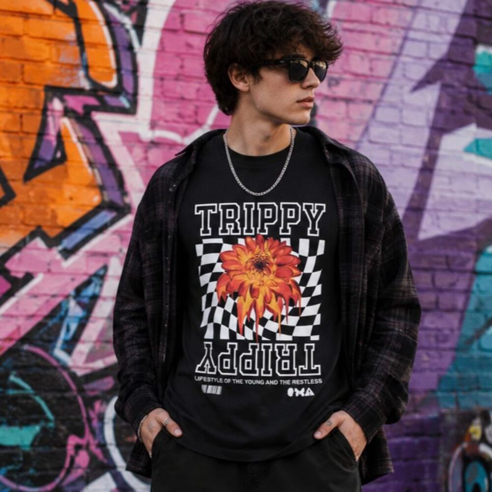 Rue21 Trippy Graphic Tee Unisex Small Black Psychedelic Streetwear Shirt